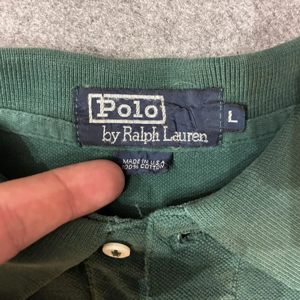 Vintage Polo Ralph Lauren Mens Green Polo Shirt Made in USA Size Large Pocket